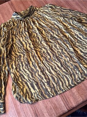 Metallic Zebra Pleated High-Neck Blouse by H&M, size XL